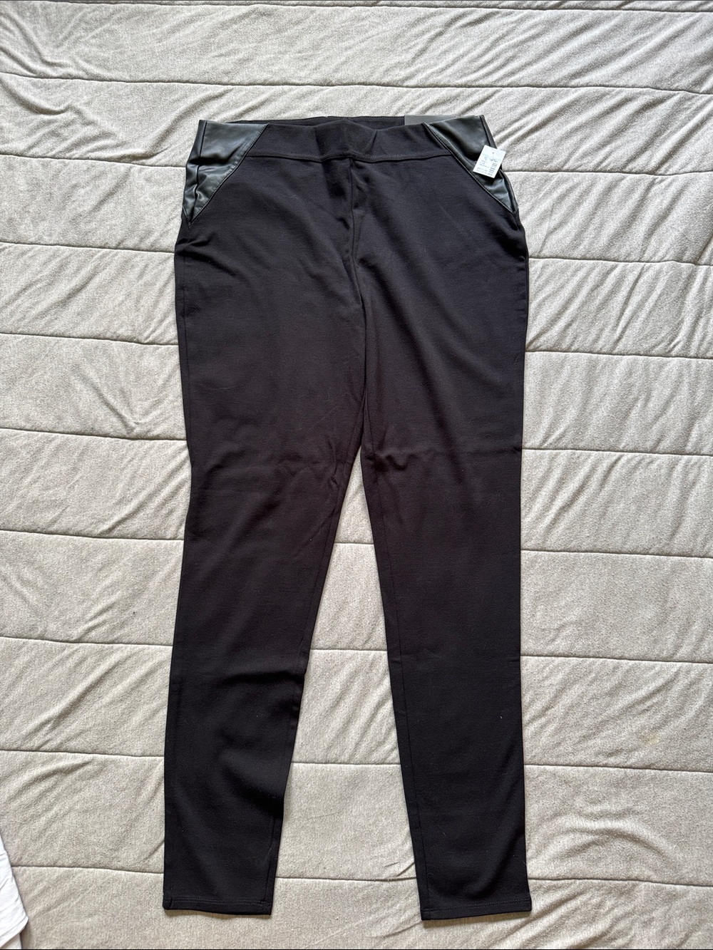 Maurices Black Ponte Leggings with Faux Leather Trim Accent